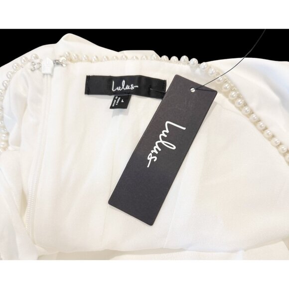 Lulu's Women's Pure Hearted Pearl Square Neck Dress White Size L NWT - Picture 7 of 8